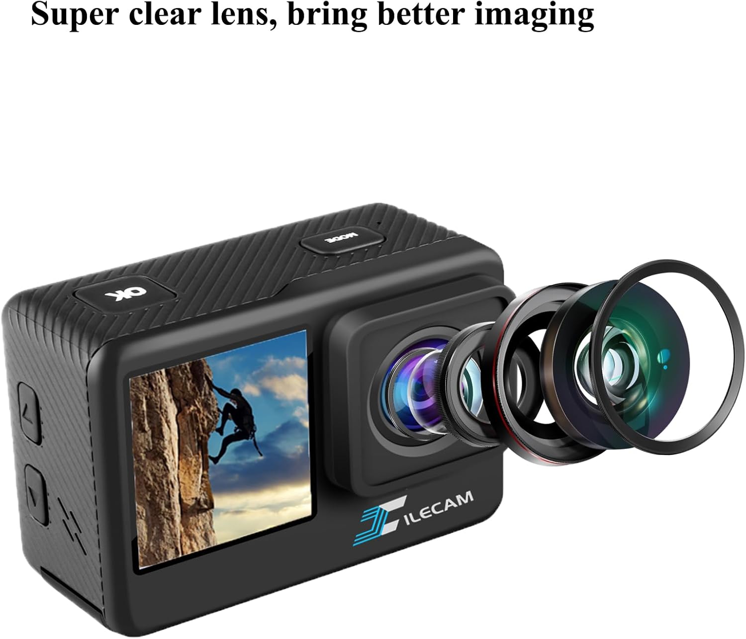 Dual Screen Action Camera 1080P Waterproof Camera 4*Zoom 131FT(40m) Waterproof Underwater Cameras with 2X 1050mAh Batteries and Multifunctional Accessories Sports Cameras - Image 6
